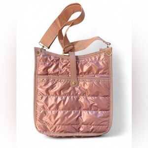 NWOT Pink metallic quilted crossbody bag with adjustable strap
